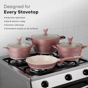 13pcs <strong>Non</strong> <strong>Stick</strong> Granite Cookware <strong>Set</strong> Induction Safe Pink <strong>Pots</strong> <strong>and</strong> <strong>Pans</strong> With Glass Lids for Kitchen Cooking - Product Image 6