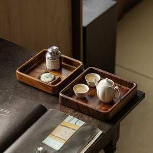 Walnut Wood Square <b>Tea</b> <b>Tray</b> Solid Wood Varnished Finish Multifunction Home Use Chinese Retro Dry Brewing Storage <b>Tray</b> - Product Image 4