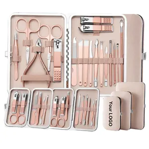 Custom Logo Manicure Pedicure Set 7/10/12/16/18Pcs Stainless Steel Nail Clippers Nail cutter Set Nail Tool with Leather Case
