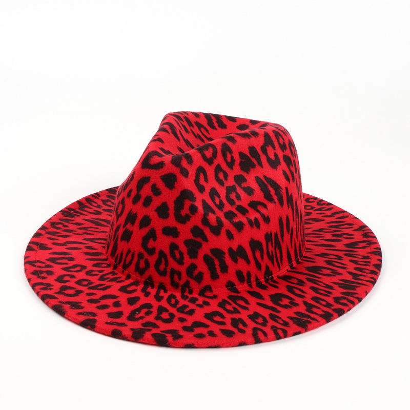 New Fashion Leopard Cheetah Pattern Felt Trilby Red Fedora Hats