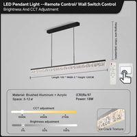 Lampu Gantung LED CCT yang Dapat Diredupkan dan Disesuaikan dengan Remote Control dan Sakelar Dinding untuk Ruang Makan, Kantor, Restoran, Bar