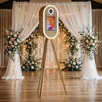 2-in-1 houten ovale iPad fotohokje DSLR camera standaard kiosk met multi-kleurige LED ringlamp en afstandsbediening voor evenementen en bruiloften
