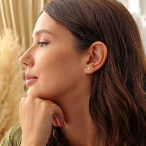 Boucles d'oreilles clous en argent sterling 925 plaqué or, coquille d'huître, faites à la main, bijoux romantiques turcs pour hommes - Product Image 2