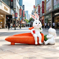 C001 Banc-sculpture Lapin Carotte en Fibre de Verre Coloré, Peint à la Main, Résistant aux Intempéries, Chaise d'Extérieur pour Centre Commercial, Place Publique, Parc à Thème