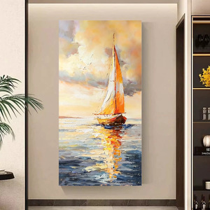 Hand Painted Oil Painting Seascape Sailboat Sunset Wall Art Unframed <b>Canvas</b> Home Decor Entrance Hallway Artwork - Product Image 4