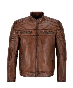 Chaqueta de Hombre Personalizada 100% Cuero Nappa Marrón Castaño Genuino, Acabado con Cera Bronceada, Herrajes Premium, Cremallera YKK, Marca Privada OEM - Product Image 1