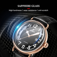 Montre mécanique à mouvement automatique avec logo personnalisé, 50 pièces, boîtier en acier inoxydable, grand cadran en émail, bracelet en cuir luminescent, 41 mm pour homme