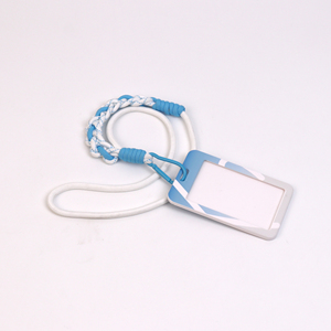 Custom Woven <b>Lanyard</b> - Stylish Blue White Nylon Rope With Plastic Card Holder for Id Badge, Phone & Work Pass (Bulk Discount) - Product Image 3