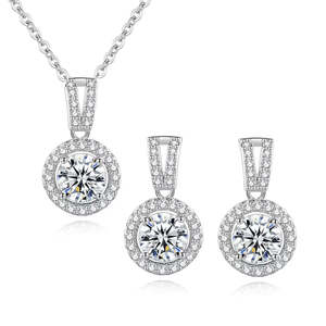 <b>Solid</b> 925 Sterling <b>Silver</b> Cubic Zirconia Jewelry Set Round Pendant <b>Necklace</b> Earrings Set for Women Daily Wear Gift Elegant Daily - Product Image 4