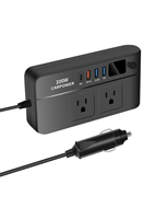 Inverter Mobil Multi-Port 200W Pengisi Daya Mobil 12V ke AC Adaptor Daya Mobil dengan 2 Stopkontak AC & Port Pengisian Cepat USB
