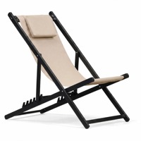 Chaise de plage pliante moderne à 5 positions avec tissu Oxford et appui-tête en acier carbone, idéale pour la plage, le parc, le camping, la pêche et la terrasse