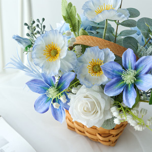 Panier en rotin tressé, fleurs artificielles, bouquet en soie, décoration de salon, accessoires de photographie de mariage - Product Image 2