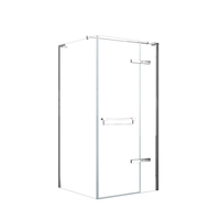 Parois de douche à charnières en verre trempé, design carré sans cadre, pour usage hôtelier, avec plateau en pierre artificielle
