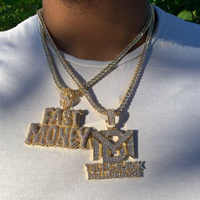 Collier hip hop de luxe bling-bling pour hommes, pendentif rectangulaire plein glacé, dollar d'argent rapide