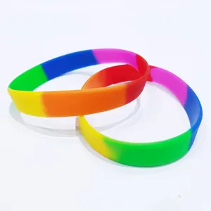 Pulseira de silicone personalizada, pulseira de borracha de alta promoção da cor personalizada de arco-íris pulseira de silicone pvc