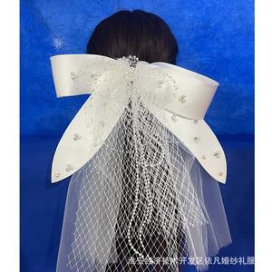 Blanc Satin Arc Perle Casque pour Mariées Doux Court Maille Voile Robe De <span class=keywords><strong>Mariée</strong></span> Accessoire <span class=keywords><strong>avec</strong></span> <span class=keywords><strong>Cheveux</strong></span> Lâches <span class=keywords><strong>Mariée</strong></span> Lâche <span class=keywords><strong>Cheveux</strong></span> Voile - Product Image 2