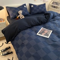 Parure de lit en coton lavé à motif damier pour la maison et l'hôtellerie