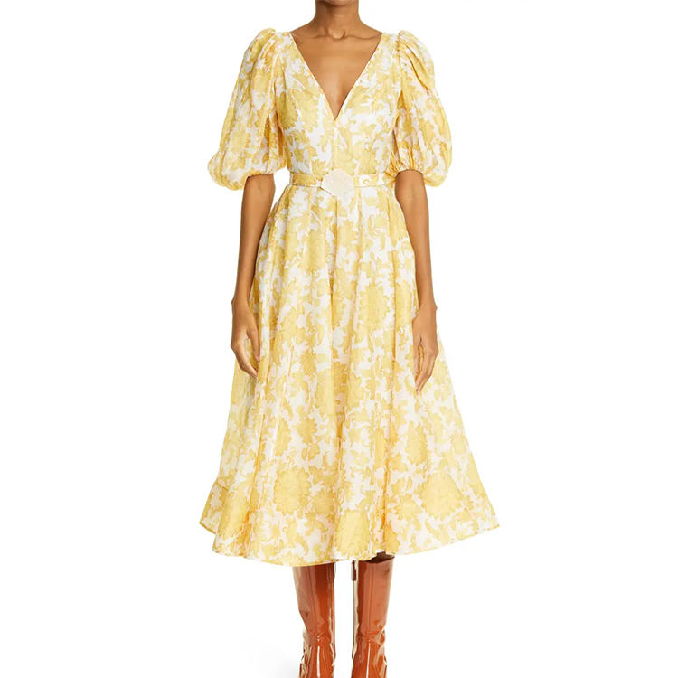 Fashion Wholesale French Gentle Floral Puff Sleeve Ladies Dress For Women Clothing Elegant Custom Logo Maxi Casual Dresses Women 