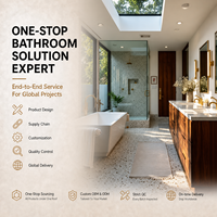 Ensemble complet de salle de bain moderne en bois massif, faible entretien, avec vasque en céramique, toilettes et baignoire, idéal pour les projets scolaires et de maternelle