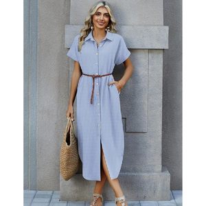 Womens Casual Summer Long Shirt <b>Dress</b> With Pockets Turn Down Collar <b>Loose</b> Waist Breathable Woven Fabric Beach Cover Up - Product Image 4