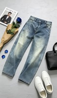 Jean en denim coupe droite taille haute pour homme, délavé, style streetwear, idéal pour l'hiver et l'automne, usage quotidien