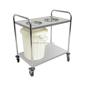 Chariot à déchets mobile robuste en acier inoxydable avec 2 compartiments séparés pour les déchets, roulettes silencieuses pour hôtel, cuisine, restaurant - Product Image 1