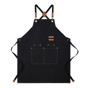Restaurant Bar Cafe Uniform <strong>Apron</strong> Bibs Custom Logo Available Kitchen Use Cotton Canvas <strong>Aprons</strong> With Pocket - Product Image 3