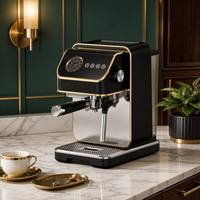 Machine à expresso rétro Art Déco 20 bars, finition noire et or, cafetière commerciale avec manomètre et mousseur à vapeur pour la maison et la cuisine