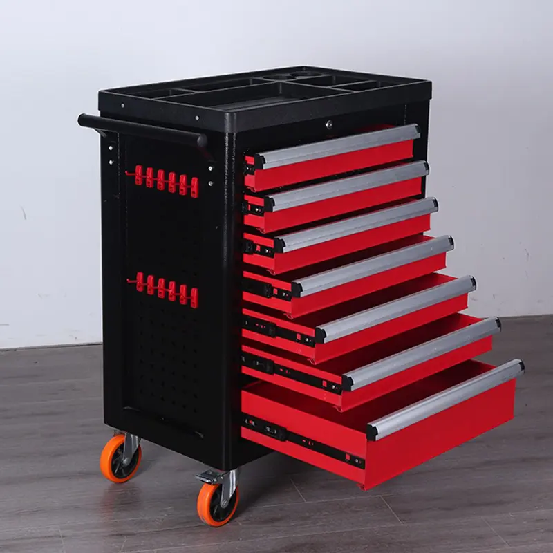 Mechanic Professional Cabinet Cart With 7 Drawers Steel Tool Trolley For Automobile Repair Workshop