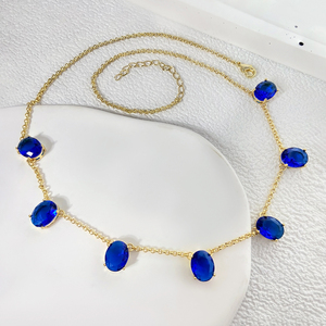 Collier empilable ovale personnalisable avec pierres précieuses, zircone cubique multicolore, plaqué or, chaîne de superposition quotidienne, vente en gros - Product Image 2