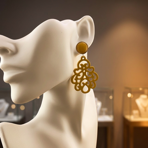 Boucles d'oreilles pendantes mignonnes DTJ faites à la main au Vietnam en corne de cuivre, pierres naturelles, forme ovale, écologiques, non toxiques, pour enfants, bon prix - Product Image 3