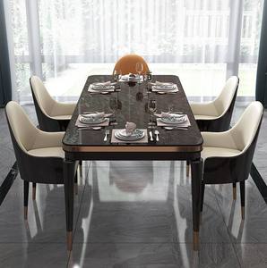 Ensemble de chaises de luxe de style rétro moderne français, <span class=keywords><strong>table</strong></span> à manger en marbre, ensemble de chaises, meubles de <span class=keywords><strong>haute</strong></span> qualité, <span class=keywords><strong>table</strong></span> rectangulaire longue pour salle à manger - Product Image 4