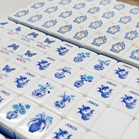Tuiles de Mahjong en Acrylique Porcelaine Américaine Bleue et Blanche, 160 Pièces, Coffret Cadeau pour la Maison, Cartes en Cristal Polies à la Main, Emballage en Boîte en Carton
