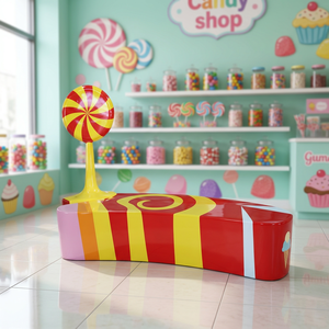 Custom Fiberglass Candy Bench Striped Colorful <b>Patio</b> Bench Whimsical Seating for Outdoor Hotel Mall Park - Product Image 3