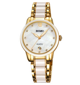 Lady Quartz <b>Watch</b> Custom Logo High Quality Round Dial <b>Waterproof</b> Ceramics and Alloy Case <b>Watch</b> with Date Display - Product Image 1