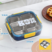 Boîte à lunch isotherme en acier inoxydable à 4 compartiments, anti-fuite, pour adultes/bureau, compatible micro-ondes, thermos, bento