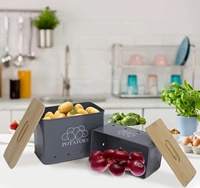 Lot de 2 boîtes de rangement empilables pour pommes de terre oignons ail avec couvercle en bambou
