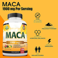 Raíz de Maca Orgánica Negra, Roja y Amarilla, 1900 MG por Porción - 120 Cápsulas Veganas, Raíz de Maca Peruana Gelatinizada, 100% Pura, Sin OMG