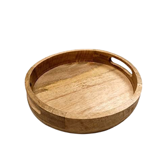 Plateau rond en bois d'acacia de qualité naturelle pour servir des collations, des noix, des amuse-gueules, plat en bois pour les fêtes - Product Image 3