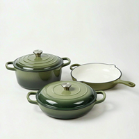 Ensemble de 3 ustensiles de cuisson en fonte émaillée, résistant au four, comprenant casseroles, poêles et faitouts, compatible induction et gaz
