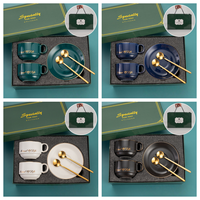 Ensemble cadeau de tasses à café de luxe personnalisées avec poignée dorée, soucoupe et cuillère, boîte d'emballage avec logo personnalisé pour les cadeaux d'affaires