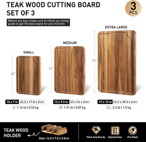 Ensemble de 3 planches à découper en bois de teck avec support pour la cuisine, non toxique, antidérapant, <span class=keywords><strong>planche</strong></span> à découper en bois pour servir des charcuteries, à placer sur l'évier - Product Image 2