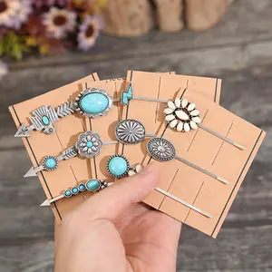 New Vintage Western Women Hair Accessory Alloy Turquoise Charms Hairpins Girls Bobby Pin