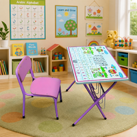 Conjunto de Mesa y Silla Plegable para Jardín de Infancia, Resistente, con Letras y Números en Árabe, para Guardería, Proyecto Escolar