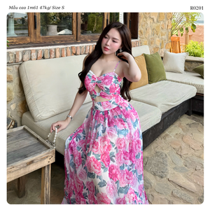 เดรสยาวผ้าชีฟองลายดอกไม้สไตล์ลำลองสำหรับผู้หญิงช่วงฤดูใบไม้ร่วง คอรูปหัวใจ สายเดี่ยว ทรงเอไลน์ พลิ้วสวย ใส่สบาย รับผลิตแบบ OEM ODM - Product Image 6