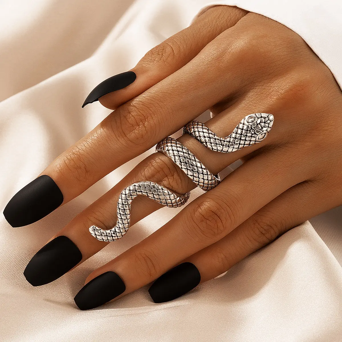 Anel de serpiente gt 2022, conjunto de 4 peças de anel de serpiente, hip hop, cobra, ouro/prata/preto, hiperbolico
