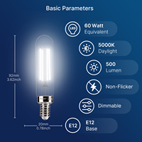 Tube LED T6 E12 5000K Lumière du jour Dimmable pour Lustre Éclairage Décoratif Vente en Gros Certifié 5.5W