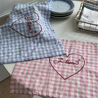 Essuie-tout en coton brodé cœur, motif à carreaux lavé, pour cuisine, café, photographie culinaire, décoration, serviette de table