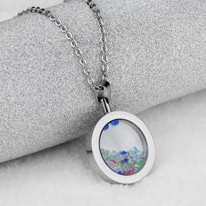 قلادة فضية من الفولاذ المقاوم للصدأ والمجوهرات بالجملة مزدوج اللون الزجاج المعلقات - Product Image 2