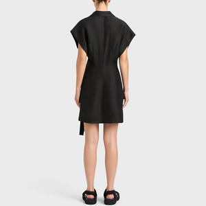 Abito Mini da Donna OEM in Misto <span class=keywords><strong>Lino</strong></span> <span class=keywords><strong>Nero</strong></span> con Allacciatura Incrociata Abito Estivo - Product Image 2